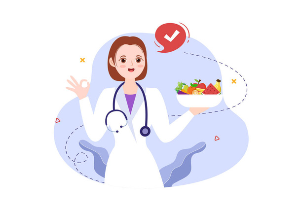 Κατάστημα Διατροφής με Συμπλήρωμα Διατροφής Βιταμινών και Ορυκτών, όπως τα φρέσκα φρούτα ή λαχανικά πρότυπο Χέρι Σχεδιασμένο Cartoon Flat Εικονογράφηση - Διάνυσμα, εικόνα