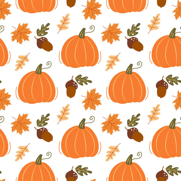 Autumn leaves, pumpkin and acorns. Seamless pattern. Can be used for web page background fill, surface texture - Vektor, obrázek
