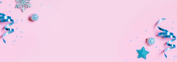 Abstract winter christmas minimalistic banner on pink background with copy space. - Φωτογραφία, εικόνα