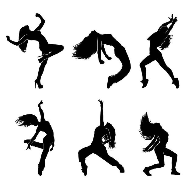 Set van vrouwelijke hiphop moderne danser vector illustratie op witte achtergrond - Vector, afbeelding
