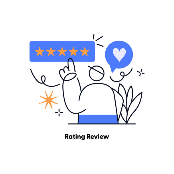 People give review rating and feedback. Flat vector illustration. Customer choice. Rank rating stars feedback. Flat vector illustration isolated on white background - Vector, Image