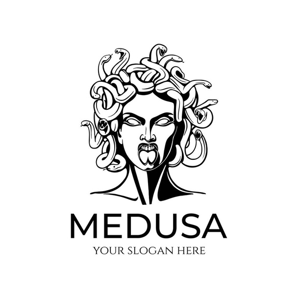 Medusa gorgon logosu. Yılanlı bir kadının kafası. Koruyucu tılsım. Farklı yönler için logo. - Vektör, Görsel
