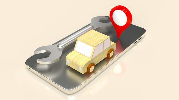 coche y herramienta en el móvil para la prestación de servicios 3d aplicación - Foto, Imagen