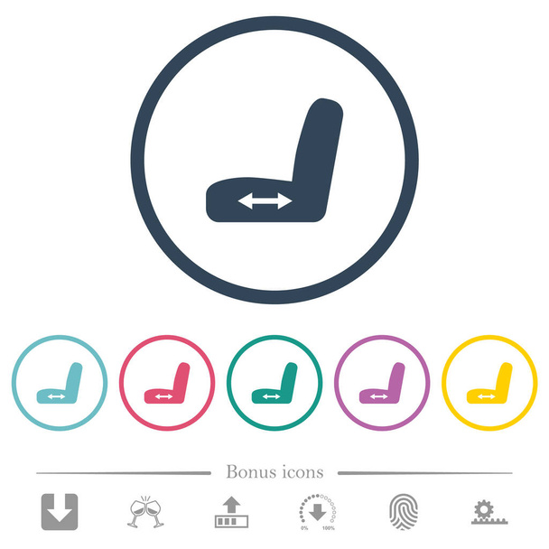 Car seat adjustment flat color icons in round outlines. 6 bonus icons included. - Vector, Image