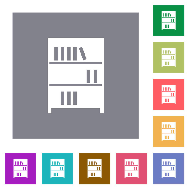Книжная полка с книгами плоские иконки на простых цветных квадратных фонов - Вектор,изображение