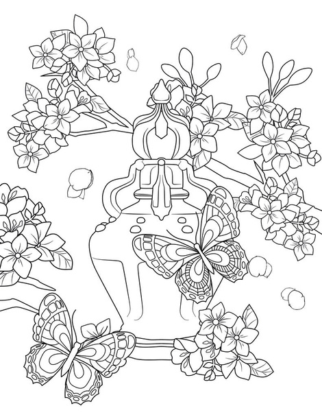 coloring pages line art. hand drawn illustration with a wreath of leaves. black and white sketch for your - Photo, Image