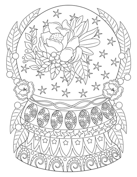 hand drawn doodle sketch of easter eggs with flowers. black and white drawing. isolated on a background. - Photo, Image