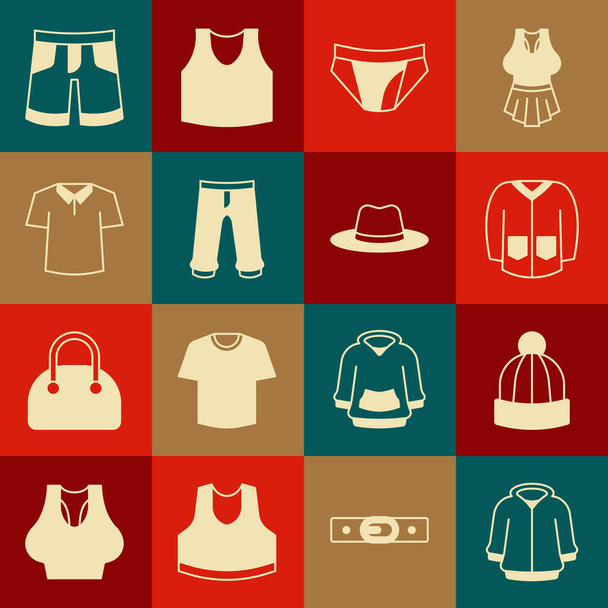 Set Hoodie Winter hat Sweater Men underpants Pants Shirt Short or and Man icon. Vector. - Vector, Image