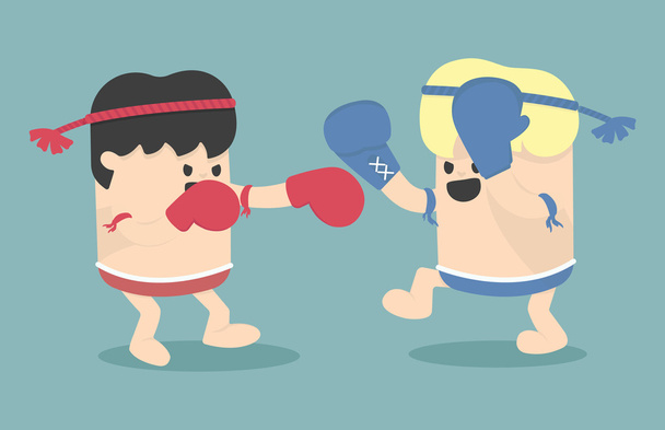 Desenhos animados de boxe tailandês
 - Vetor, Imagem