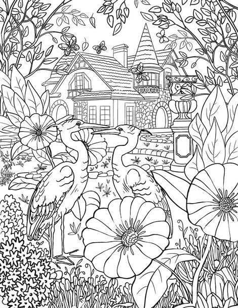 раскраска. цветочный орнамент с цветами и ветвями, вектор - Фото, изображение