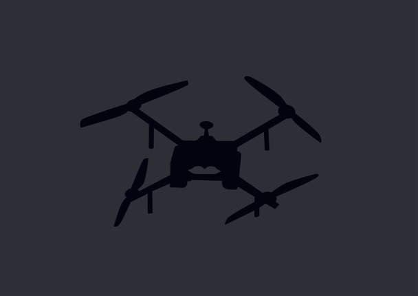 ilustración del dron quadcopter militar teledirigido aislado en gris oscuro - Vector, imagen