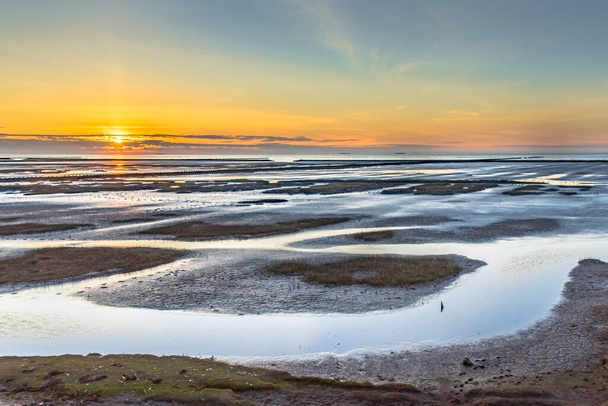 Вид с воздуха на солончаковые болота на побережье Ваттового моря. Уйтуйзен. - Фото, изображение