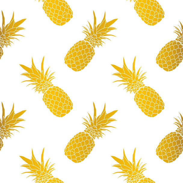 Gold foil pineapple seamless pattern - Vetor, Imagem