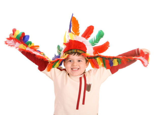 Fun boy in costume of indian. - Fotoğraf, Görsel