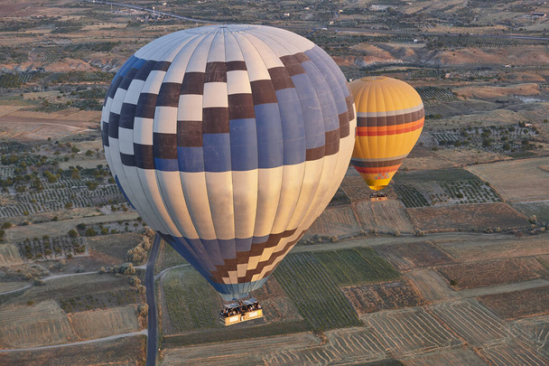 Balloon in Cappadocia. Spectacular flight in Goreme. Tourism in Turkey - Zdjęcie, obraz