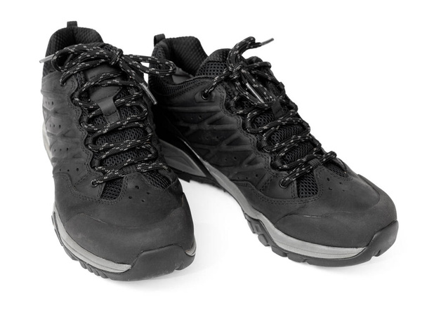 Czarne buty trekkingowe izolowane na białym tle - Zdjęcie, obraz