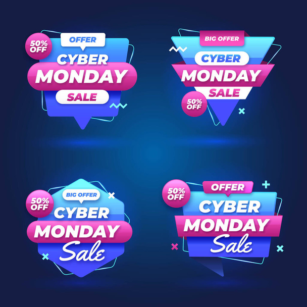 flat cyber monday sale labels collection vector design illustration - Vector, Image