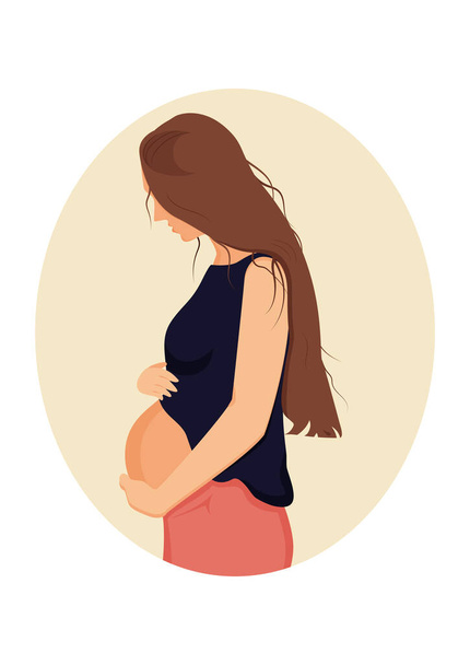 Hamile kadın karnını tutuyor. Düz stil vektör illüstrasyonunda hamile kadın - Vektör, Görsel