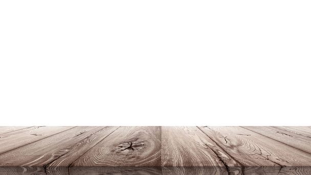 Τραπέζι ξύλινο για επίδειξη ή μοντάζ προϊόντων με λευκό φόντο. - Φωτογραφία, εικόνα