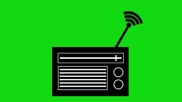 animação ícone de rádio com formas de onda de sinal, em um fundo chave croma verde - Filmagem, Vídeo