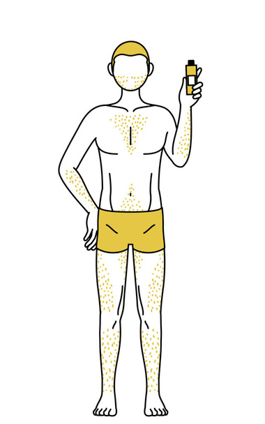 Линия рисунки мужчин, страдающих от толстых волос на теле, проведение крем для удаления волос - Вектор,изображение