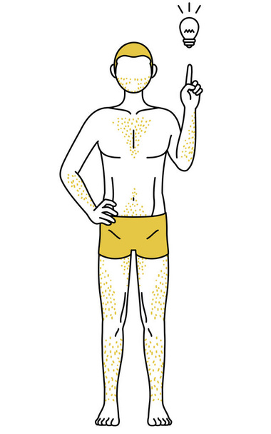 Čárové kresby mužů trpících hustými ochlupenými těly, ukazující v inspirativní póze - Vektor, obrázek