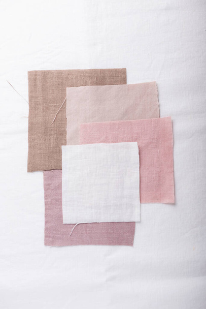 Linen fabric samples in pastel colors, selective focus image - Valokuva, kuva
