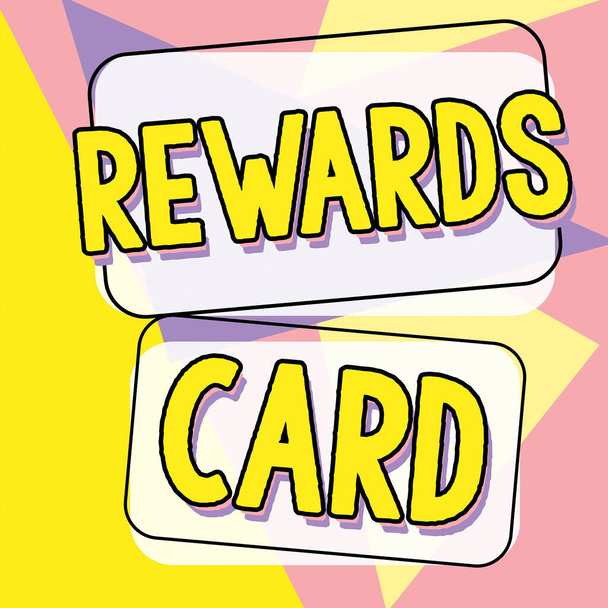Натхнення, що показує знак "Картка винагород", Інтернет-концепція Допоможіть заробити готівкові очки в милях від повсякденної покупки
 - Фото, зображення
