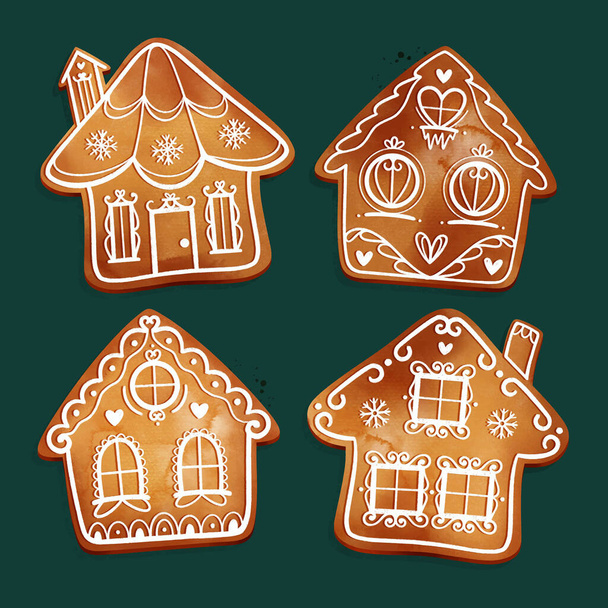 aquarela gingerbread casas coleção vetor design ilustração - Vetor, Imagem