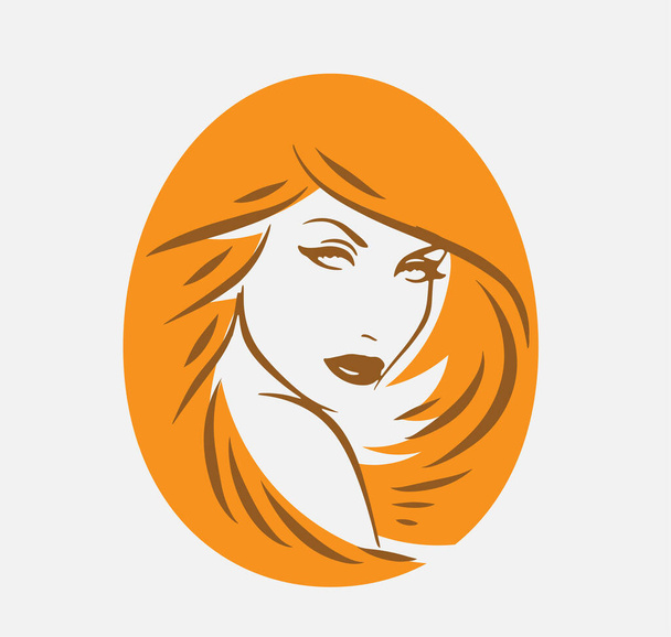 Cara de mujer bonita con una silueta de pelo largo. Logotipo o símbolo del salón de belleza de cabello femenino.  - Vector, Imagen