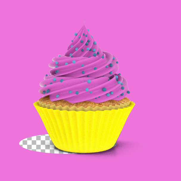 Verjaardags cupcake met roomboter glazuur geïsoleerd op transparant. - Foto, afbeelding
