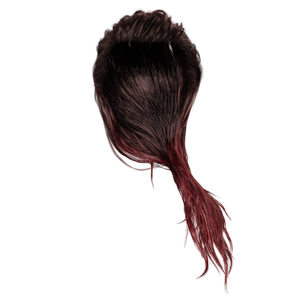 Piros hosszú nedves haj elszigetelt fehér háttér, 3D render, 3D illusztráció - Fotó, kép