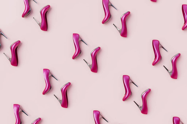 un fondo abstracto que consiste en patrones de zapatos de tacón rojo de las mujeres. Renderizado 3D. - Foto, Imagen