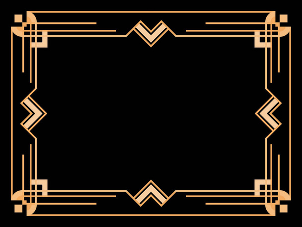 Каркас арт-деко. Вінтажний лінійний кордон. Розробити шаблон для запрошень, листівок та вітальних листівок. Геометрична золота рамка. Стиль 1920 - 1930-х років. Векторні ілюстрації
 - Вектор, зображення