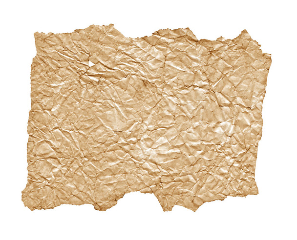 Old crumpled parchment paper texture background. Vintage wallpaper isolated on white - Foto, Imagen