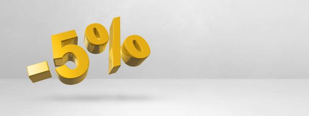 5% off discount. Offer sale. 3D illustration isolated on white. Horizontal banner. Gold number - Фото, изображение
