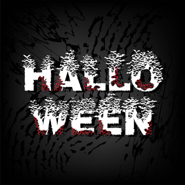 Happy Halloween lettering. Bat swarm letters with red texture. Decorative Holiday calligraphy text for banner, poster, greeting card, party invitation. - Vektor, kép