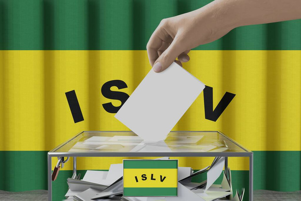 Drapeau des îles sous le vent, dépôt à la main d'une carte de vote dans une boîte - concept de vote / élection - illustration 3D - Photo, image