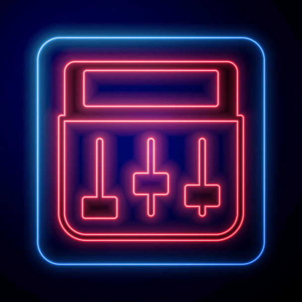 Glowing neon Drum machine music producer equipment icon isolated on black background. Vector. - Vector, Image
