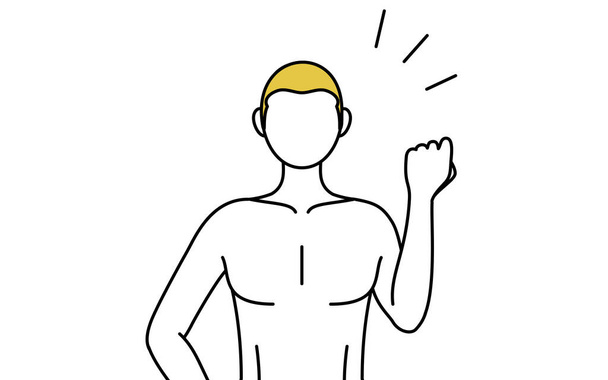 Line drawing of a man with epilation, fist raised in an encouraging pose - Vector, Image