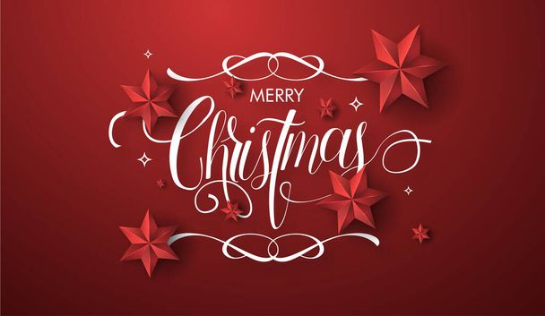 merry christmas lettering with elegant composition realistic 3d christmas decoration vector design illustration - Вектор,изображение
