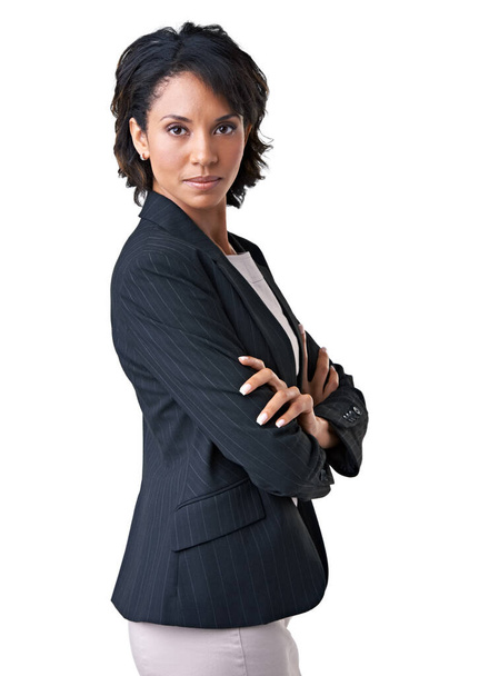 She means business. Studio portrait of a successful businesswoman posing against a white background - Foto, immagini