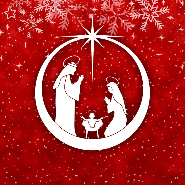 Красный рождественский фон. Рождественская сцена на балу со снежинками и звездами украшения. - Фото, изображение