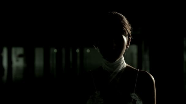 Silhouette di misteriosa bella donna con flash della fotocamera
. - Filmati, video