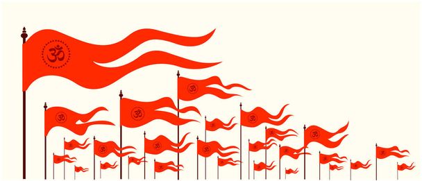 Bandeiras Hindus Laranja Ilustração vetorial com sinal Om. Ícone de bandeiras Bhagwa. Bandeiras Shi Ram. - Vetor, Imagem