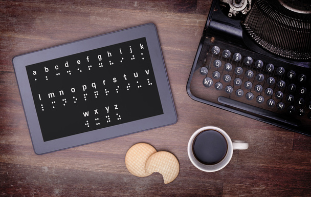 Braille'a na tablecie, koncepcję niemożliwości - Zdjęcie, obraz