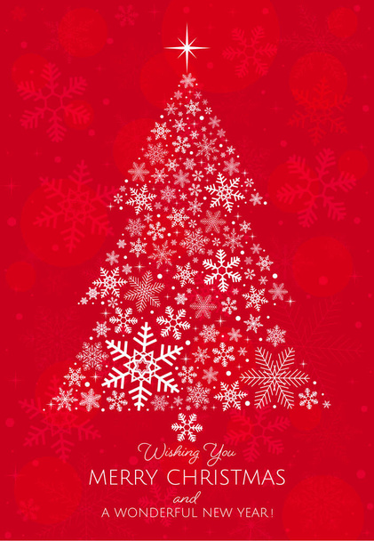 Κόκκινο χριστουγεννιάτικο φόντο χαιρετισμό χειμώνα, με δέντρο κατασκευασμένο από νιφάδες χιονιού. Διάνυσμα EPS 10. - Διάνυσμα, εικόνα