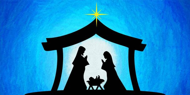 Christmas Nativity, watercolor painting sketch. Greeting card background. - Vector, Image