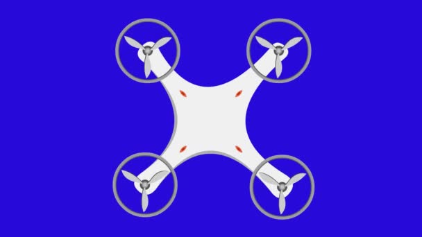 Animação de um drone, com suas hélices se movendo e girando. Em um fundo de chave croma azul - Filmagem, Vídeo