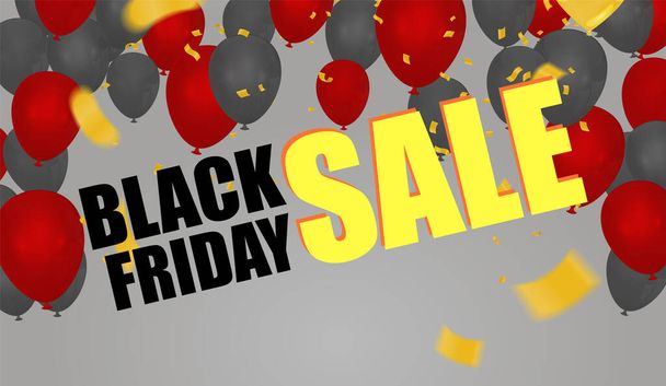 Black friday sale banner layout  posters or flyers design with balloons and confetti. Vector illustration. Place for text. - Vetor, Imagem
